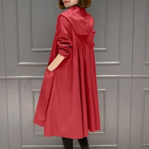 Big Sale Leak-Picking Export Label Cut Womens Clothes Retro Hooded Mid Length Long Length below the Knee Trench Coat Loose Oversized Long Sleeves Thin Coat