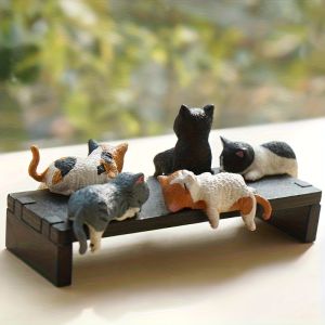 5Pack Cartoon Mini Cat Ornaments Car Screen Edge Decoration with Non-Slip Base Healing Cat Micro Landscape Model Car Accessories