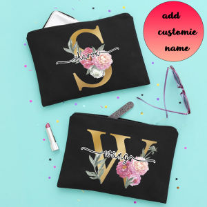 Add Customize Name Women Cosmetic Pouch Personalised Zipper Pouch Fashion Coin Purse Christmas Gift Beauty Bag