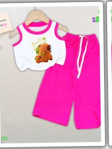 Bộ sát nách quần ống rộng thun gân hình in capybara cho bé 6kg -30kg.SNQD011