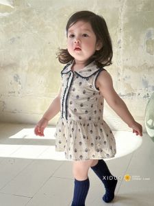 Sweet Floral Princess Vest Dress Thin Summer Childrens Clothing Baby Girls Doll Collar Kids Fashionable Dress Korean Style