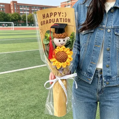 Graduation Gift Handmade Yarn Knitting Flower Bouquet