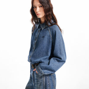 Fashionable Spring Blouse Embedded with Logo and Embroidery Turn-down Collar