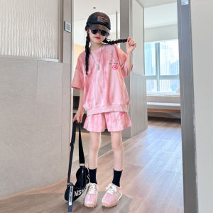 Girls Sportswear Summer Outfit Short Sleeve Casual Two-Piece Set Cotton Blend Fabric Korean Style Childrens Clothing