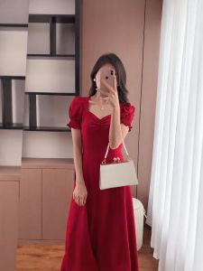 puff sleeve summer red long dress for woman casual korean black dress formal fitted elegant green dress simple sunday trendy plain white dress with slit cocktail dress plus size