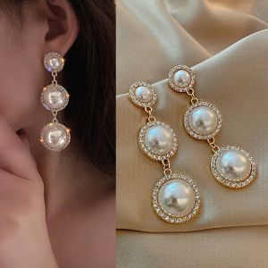 Women Jewelry Large Baroque Pearl Earrings Female Simple Shiny Luxury Earrings Temperament Round Pearls Earring