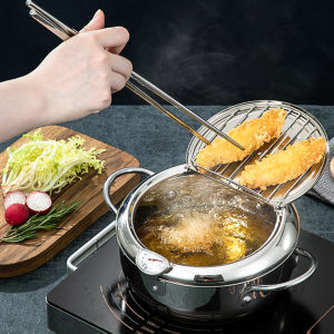 Deep Fryer Pot Stainless Steel with Temperature Control Frying Pan Versatile Large Kitchen Pot for Family Picnic