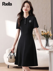Puella Little Black Dress Summer Sporty Casual Tea Rose Hepburn Style High Waist A-Line Skirt Dress Polyester Cotton Blend
