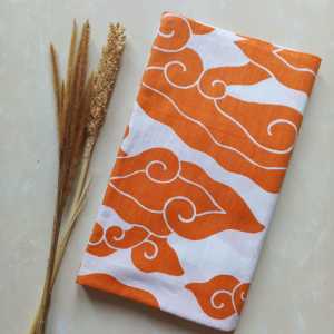Batik Cirebon | Katun PREMIUM | Kain Batik Mega Mendung Cirebon Orange Putih