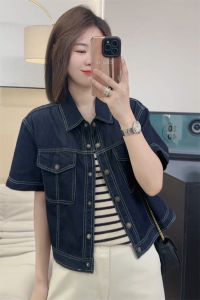High-end Slimming Tall Appearance Short Sleeve Denim Shirt