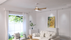 Energy Saving DC Motor 52 Inch Wood Grain Ceiling Fan 5 ABS Blades 22W 3 Color LED Remote Quiet Timer