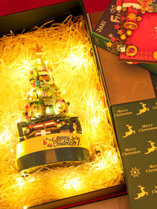 Christmas Tree Building Blocks Music Box Crystal Christmas Gift Rotate Music Educational Assembled Toys Girl Series