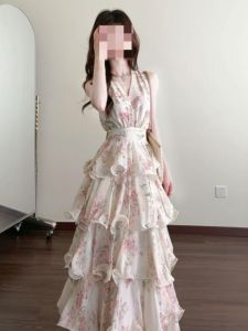 CHANGTONG | Vintage V-Neck Floral Layered Summer Dress