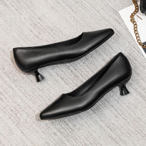 สีดำ นุ่ม หนัง รองเท้าส้นสูงรองเท้าทํางานสบายส้นต่ํายืนยาวมืออาชีพแฟชั่นรองเท้าเดียวสําหรับผู้หญิง