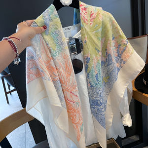 Lightweight Cotton Linen Shawl Womens Summer New Style Air Conditioned Travel Office Warmth Large Scarf Korean Style Floral Pattern