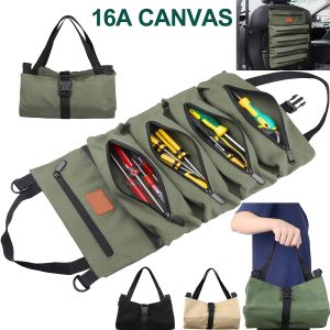 Tool Roll Multi-Purpose Roll Up Tool Bag Wrench Roll Canvas Tool Organizer Bucket Car First Aid Kit Wrap Roll Storage Case