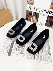 รองเท้าส้นแบนหัวมนสีดำ ทรงหัวมน สไตล์ฝรั่งเศส สำหรับผู้หญิง ดีไซน์เก๋ไก๋และหรูหรา เหมาะสำหรับใส่ไปทำงานและไปเที่ยวในชีวิตประจำวัน