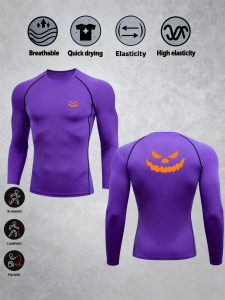 Mens Ghost face print quick-dry Compression Sports Shirt Turtleneck Long Sleeve Guard Gym Base Layer Athletic Undershirt Gear