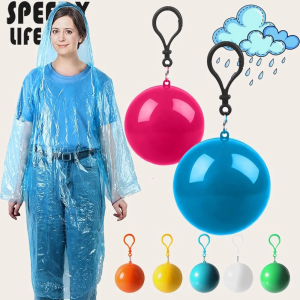 1PC Portable Emergency Disposable Keyring Poncho Raincoat Ball