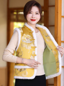 New 2025 Chinese Style Embroidered Satin Patchwork Sleeveless Vest Women Outerwear Casual Loose Fit Mid-Aged Womens Fashion