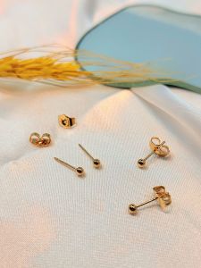 Perhiasan Anting Tusuk Giwang Stud Bulat Polos Bayi Anak Dewasa Lapis Emas 18k Anti Karat Anti Iritasi