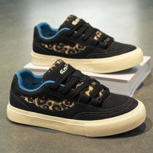 Mens Low-Top Canvas Shoes Spring Autumn 2025 New Fashion Student Casual Shoes Leopard Print Color Block Board Shoes