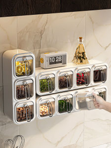 ห้องครัวติดผนังกล่องเครื่องเทศใช้ในบ้านภาชนะเก็บสำหรับเกลือปรุงรสสมุนไพรปิดผนึกชุดผสมสไตล์หรูหราวัสดุพลาสติก