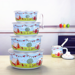 Food Grade Enamel Bowl with Lid Kitchen Storage Box Sealed Preservation BowlJapanese Style Enamel Pot Utensils for Everyone