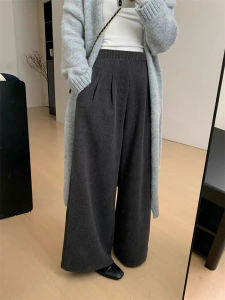 Quần Ống Rộng Bằng Len Dày Màu Xám Đậm Cho Bà Bầu Mùa Đông Có Dây Rút Quần Ống Đứng Thiết Kế Đa Năng Quần Dài