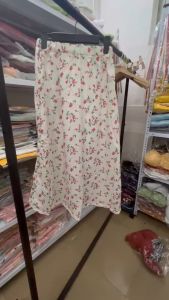 MINOSA Women Flowy Midi Floral Long Skirt Elasticated Waist A Line Skirts Korean Style Beige M-2XL