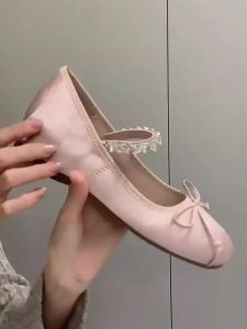 Invisible Heightening Ballet Flats Womens Fashion Outerwear Silk Slip-On Shoes round Toe mid Heel Rubber Outsole Daily Wear