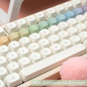 Rainbow Creamy White MOA Keycaps 124 keys PBT Dye-sub Keycaps Cute Round Keyboard Keycap For Mechanical Keyboard 61/64/87/96/104