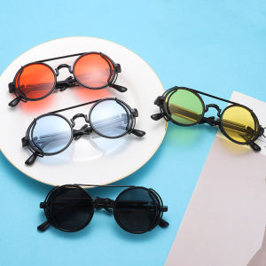 SUNYMALL Kính Râm Chống Tia Cực Tím Punk Kính Chân Lò Xo Thời Trang Kính Râm Tròn Kim Khí Hiphop đàn ông Và đàn Bà Kính