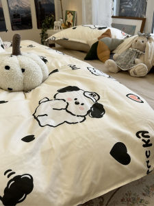 Bộ Đồ Giường 4 Món Phong Cách INS Cho Ký Túc Xá Sinh Viên Vải Cotton Giặt Mềm Mại Vỏ Chăn Nam Bộ Đồ Giường 3 Món