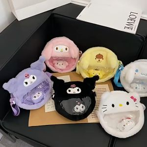 Túi đeo chéo thú bông Sanrio hình tròn T02 kèm móc khóa phong cách hoạt hình dễ thương - Túi gấu bông ASANRIO HOUSE