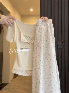 ชุดกีฬาลำลองสำหรับผู้หญิง ชุดสองชิ้น ชุดสองชิ้น ชุดแฟชั่นฤดูร้อน ชุดหวานและเผ็ดร้อนสไตล์เกาหลี ชุดทำงานแบบลำลอง ชุดทำงานแบบลำลอง