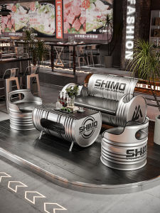 Industrial Style Barrel Seat Sofa Waiting Area Rest Area Commercial Creative Table Chair Tea Table Combination Furniture