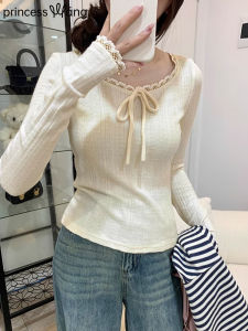 WANGGONGZHU | Slimming Long Sleeve T-Shirt Womens Autumn New Design Sensation Sweet Inner Wear Princess Style Commute Korean Version Slim Fit