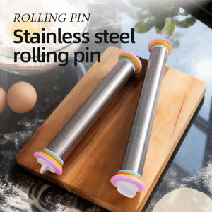 14/17 Inch Adjustable Stainless Steel Rolling Pin with 4 Thickness Removable Rings Dough Roller for Pizza Bakeware Baking Tools