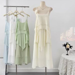 French Style Irregular Lace Halter Dress Women Summer 2025 Design Sensation Draped Initial Large Swing Long Dress Fairy Tale