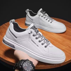 Spring Autumn Mens Casual Shoes Breathable Soft Bottom Trendy All-Match Comfortable Leather Splicing Stitching Style