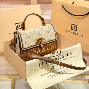 Fashionable Contrast Color Print Leather Crossbody Bag Versatile Single Shoulder High End Hong Kong Brand New 2025 Model