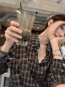 Retro Striped Embroidered Cotton Shirt Jacket Womens Loose Casual Thin Grid Top Spring Autumn Seasonal Long Sleeve Polo Collar