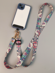 Adjustable Long Necklace Style Phone Strap Retro Pattern Wide Cloth Belt Crossbody Anti-Loss Universal for Women Mobile Phone Lanyard