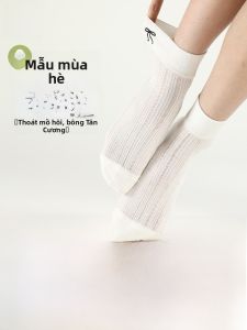 MiiOW | Tất lưới mỏng màu trắng dài đến bắp chân cho nữ mùa hè thoáng khí không ngứa bằng cotton có thắt nút hình bướm