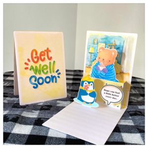 Get Well Soon 2 Layer Pop Up Handmade Card TeaBear