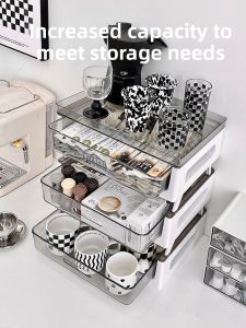 Desktop Drawer Style Glass Cup Storage Rack Home Tea Set Cup Holder Dustproof Cup Organizer Plastic Material Other Installation