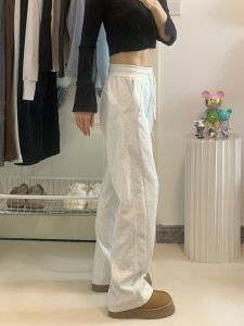 Extra Long High Waist Slim Fit Straight Leg Fleece Lined American Style Sports Pants for Taller Women Casual Wide Leg Trousers