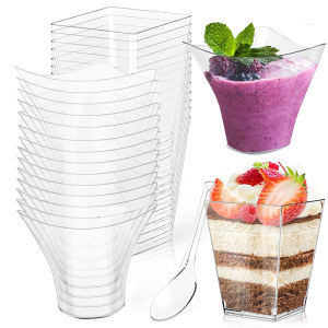 60/100ml Disposable Plastic Dessert Cup Transparent Fruit Ice Cream Mousse Smoothie Pudding Cup for Home Birthday Party Supplied