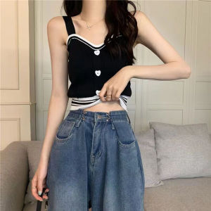 เสื้อกั๊กถักแบบมีสายรัดสำหรับผู้หญิงเสื้อสตรีสั้นหวานเผ็ด สวมใส่สำหรับฤดูร้อน